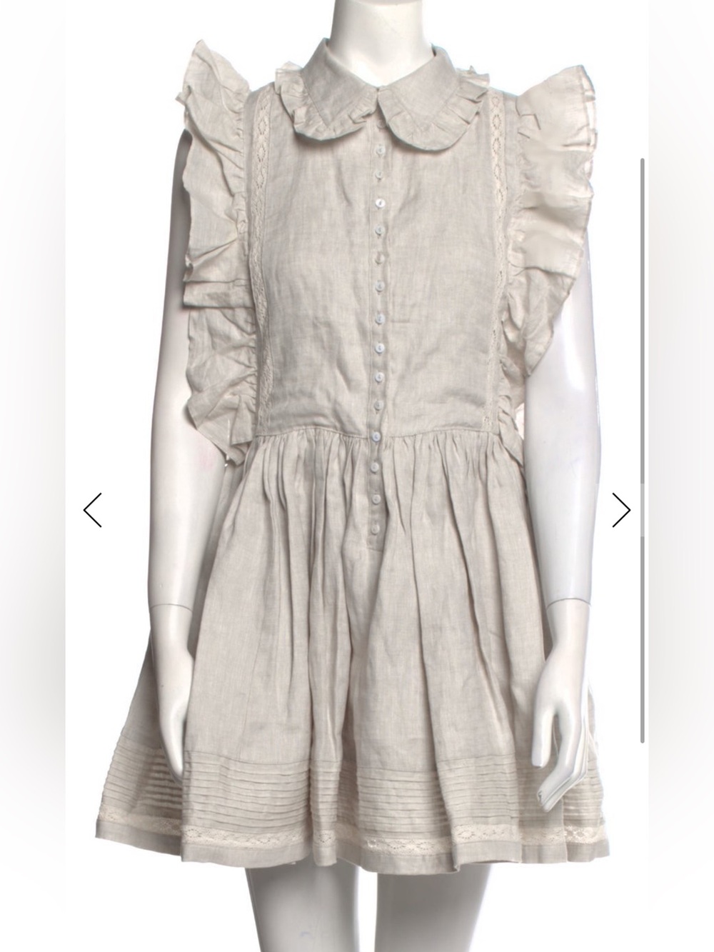 Linen-Blend Cream Ruffle Mini Dress with Button Front - Picture 1 of 7